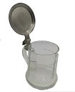 Jugendstil Glaskrug mit Zinndeckel  und Monogramm H.H.