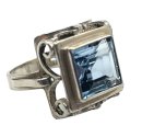 800 Silber Jugendstil Blautopas Ring Pforzheim um 1910 RG57