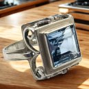 Jugendstil Silberring mit facettiertem Blautopas – Handarbeit von Kollmar & Jourdan, RG57