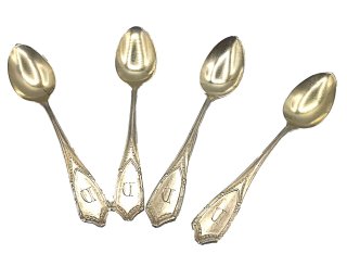 4 Jugendstil Silber Mocca / Espresso Löffel mit Monogramm D