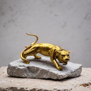 Vergoldeter Keramik Panther Valle d’Oro Patchi – 80er Jahre Boho Chic Dekofigur mit Kristallhalsband