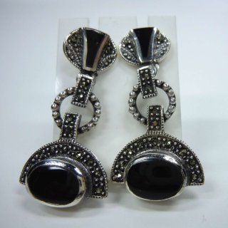 Noblesse - Onyx Art Deco Hnge Ohrringe mit Markasiten