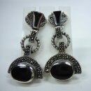 Noblesse - Onyx Art Deco Hänge Ohrringe mit Markasiten