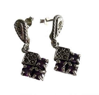 Noblesse - Amethyst ART DECO Rauten Ohrringe mit Markasiten