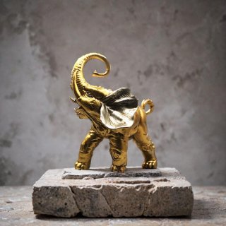 Vergoldeter Keramik Elefant Valle d’Oro Patchi – 80er Jahre Boho Chic Dekofigur mit Kristallaugen