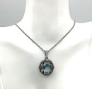 835 Silber Jugendstil Anhänger mit Blautopas  an Kette um 1925
