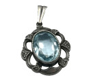 835 Silber Jugendstil Anhänger mit Blautopas – um 1925 an Silberkette