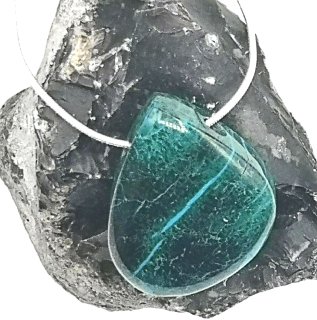 Edler, moderner Chrysokoll Anhänger an 925 Silber Schlangenkette