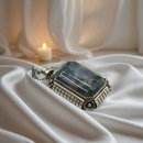 Edler Art-Deco Anhänger mit Moosachat in 830 Silber – Original um 1930 mit neuer 925er Silberkette