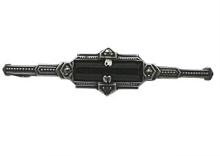 800 Silber ART DECO Onyx Stab Brosche / Krawattennadel mit Perldekor