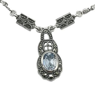 Feines Jugendstil Silber Collier mit Aquamarin und Markasiten