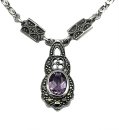 Feines Jugendstil Silber Collier mit Amethyst und Markasiten