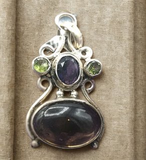 925 Silber Boho Anhänger mit Rauchquarz, Amethyst & Peridot inkl. Silberkette
