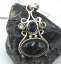 925 Silber Boho Anhänger mit Rauchquarz, Amethyst & Peridot inkl. Silberkette