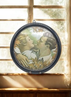 Romantischer Kunstdruck „Liebespaar“ – 1930er Jahre – gerahmt hinter Glas