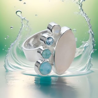 Edler 925 Silber Design Ring mit Larimar + Achat