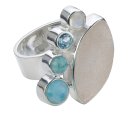Edler 925 Silber Design Ring mit Larimar + Achat