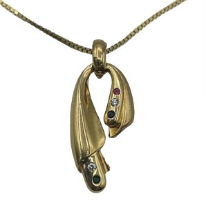 Vintage 585 Goldkette mit Anhänger mit unterschiedlichen Edelsteinen