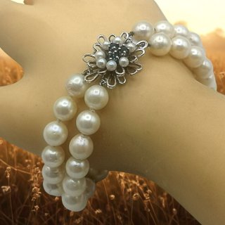 Elegantes Akoya-Perlenarmband mit 925 Silber Abstandhaltern & 750 Weißgold Verschluss