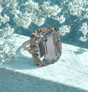 Jugendstil Ring mit Blautopas – 830 Silber handgefertigt aus Pforzheim, Ringgröße 50