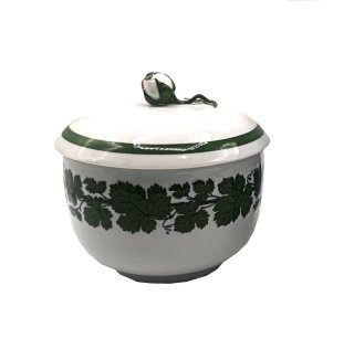 Meissen Zuckerdose Voller grüner Weinkranz mit weißem Rande 1924-34