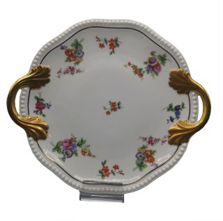 Rosenthal Henkelplatte 1937 – Bunte Blüten mit Golddekor | Vintage Porzellan