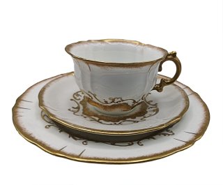 3tlg.Kaffetassen Set weiß mit Goldrand um 1900
