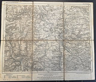 Antike Landkarte Faltkarte auf Leinen - Würzburg - 1886 bayr. Generalstabskarte