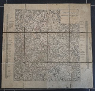 Antike Landkarte Faltkarte auf Leinen -der römische Grenzwall in Württemberg - 1894