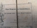 Antike Landkarte Faltkarte auf Leinen -der römische Grenzwall in Württemberg - 1894