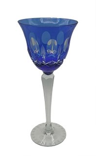 Antikglas Weinglas aus den 50er Jahren handgeschliffen blau