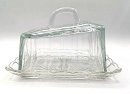 Antike Käseglocke / Butterglocke aus Pressglas der 1930er Jahre – Klarglas mit grünlichem Schimmer, zeitloses Vintage Design