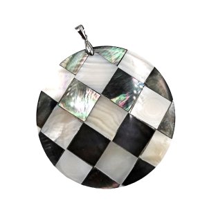 Perlmutt Amulett in Schachbrett Dekor inkl. 925 Silber Kette