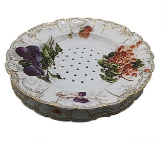 Seltene Porzellan Abtropfschale mit Auffangteller - Pfeiffer & Löwenstein 1901-20