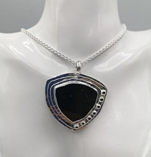 Großer moderner Designer 925 Silber Anhänger mit mittigem schwarzen Spinell