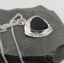 Großer moderner Designer 925 Silber Anhänger mit mittigem schwarzen Spinell