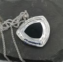 Großer moderner Designer 925 Silber Anhänger mit mittigem schwarzen Spinell