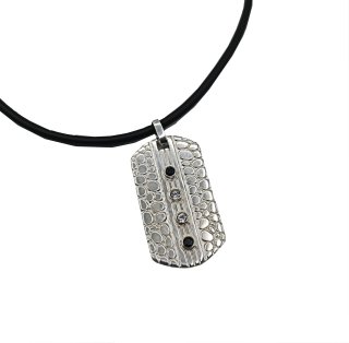 Designer 925 Silber Anhänger Rasierklinge mit Edelsteinen an Kautschukband