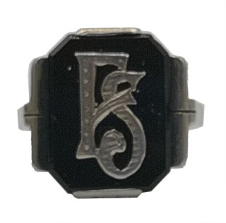 Silber Siegelring RG58 mit Monogramm F.S. auf Onyxplatte – um 1925