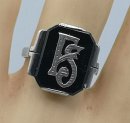 Silber Siegelring RG58 mit Monogramm F.S. auf Onyxplatte – um 1925