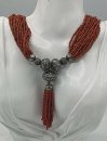 Vintage Korallen Collier rot  mit Silberapplikationen