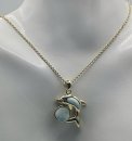 Karibischer Larimar Delphin mit Ball Anhänger an Ankerkette 925 Silber vg.