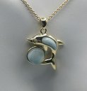 Karibischer Larimar Delphin mit Ball Anhänger an Ankerkette 925 Silber vg.