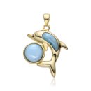 Karibischer Larimar Delphin mit Ball Anhänger an Ankerkette 925 Silber vg.