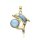 Karibischer Larimar Delphin mit Ball Anhänger an Ankerkette 925 Silber vg.