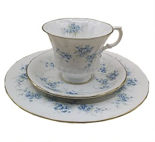 3 tlg. Vintage Kaffee Sammelgedeck mit Vergißmeinnicht