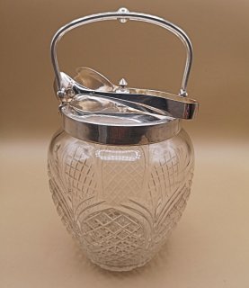 ART DECO Eiswürfelbehälter mit Silbermontur und Eiszange