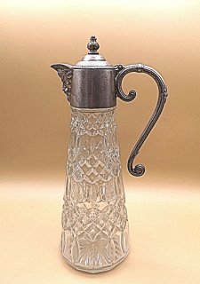 Karaffe / Dekanter mit versilberter Montur Bacchuskopf - Birmingham um 1950
