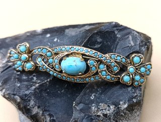 Längliche Jugendstil Türkis Brosche vergoldet um 1920
