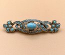 Längliche Jugendstil Türkis Brosche vergoldet um 1920
